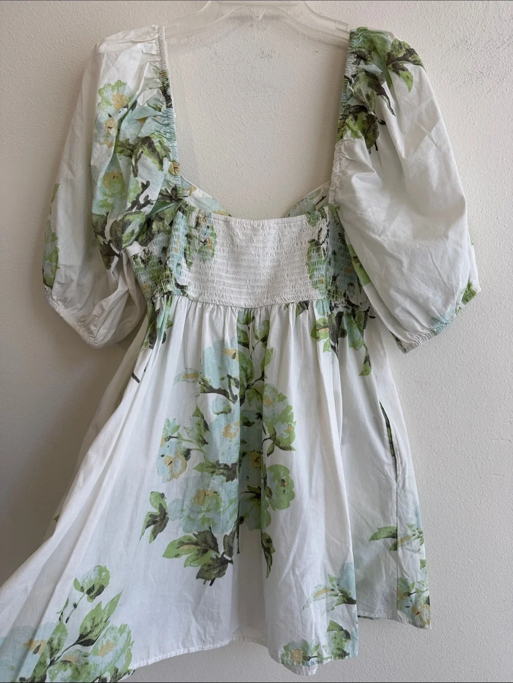 Free People Peony Babydoll Mini Dress Green Floral 100% Cotton Pockets Large